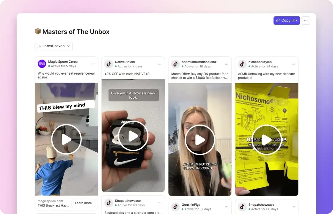 "masters of the unox" ad collection showing ads with an unboxing angle